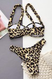 Luipaardprint Sexy print luipaard uitgehold rugloze badkleding (met vulling)