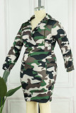 Camouflage Casual Imprimé Patchwork Col V Manches Longues Robes Grande Taille