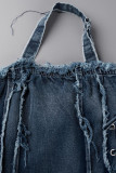 Solido sexy grigio crea vecchi abiti in denim regolari senza maniche con cinturino per spaghetti patchwork