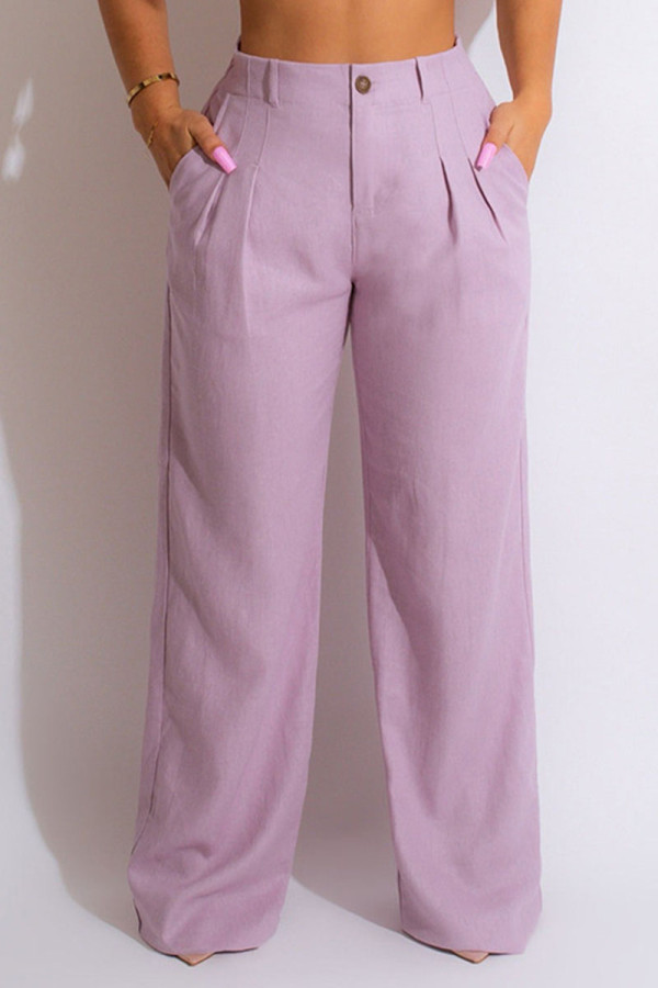 Пурпурные повседневные однотонные однотонные однотонные штаны с высокой талией и высокой талией в стиле пэчворк