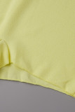 Желтый сексуальный сплошной пэчворк с круглым вырезом и коротким рукавом из двух частей