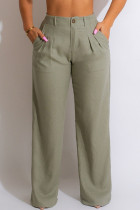 Olivgrüne, lässige, solide Patchwork-Hosen mit hoher Taille, gerade, einfarbige Unterteile