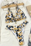 Costumi da bagno senza schienale patchwork con stampa leopardata con stampa sexy (con imbottiture)
