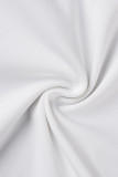 blanco casual sólido borla patchwork asimétrico cuello vuelto manga larga dos piezas