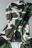 Camouflage Casual Print Patchwork V-hals Jurken met lange mouwen Grote maten