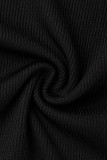 Macacão magro preto sexy sólido patchwork com decote em O