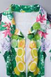 verde casual elegante estampado patchwork hebilla doblar con cinturón cuello vuelto una línea de vestidos