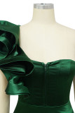 Grön Elegant Solid Patchwork Aftonklänning med blixtlåskrage