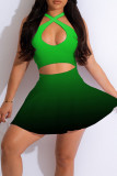 Зеленая сексуальная спортивная одежда с принтом постепенного изменения выдалбливают лоскутное шитье без рукавов из двух частей