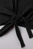 Zwart casual effen patchwork kraag met korte mouwen tweedelig