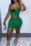 Verde Sexy Casual Estampa Sem Costas Sem Manga Duas Peças