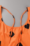 Naranja sexy estampado vendaje patchwork dibujar cuerda cuello en u una línea de vestidos