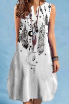 Weiß Casual Print Basic V-Ausschnitt ärmellose Kleid Kleider