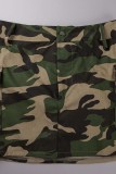 Camouflage Casual Print Patchwork Vanlig hög midja Konventionell heltryckskjol