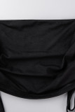 ブラック セクシー カジュアル ソリッド 包帯 バックレス ホルター トップス