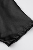 Negro Casual Sólido Hebilla Pliegue Turndown Collar Una línea Vestidos