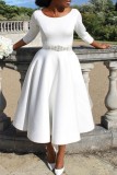 Wit Casual Solid Basic O-hals A-lijn jurken