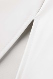 Robes de robe sans manches blanches sexy solides dos nu fendue licou