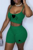 Groene Sexy Casual Print Backless Spaghetti Band Mouwloos Two Pieces