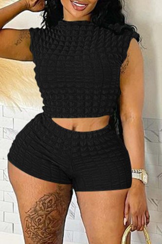 Black Casual Solid Basic O Neck Sleeveless Two Pieces