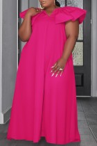 Розово-красная повседневная однотонная базовая юбка с V-образным вырезом One Step Платья больших размеров