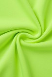 Флуоресцентно-зеленый Повседневный принт с буквенным принтом Базовый O-образный вырез с коротким рукавом Из двух частей