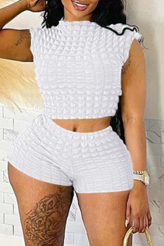 White Casual Solid Basic O Neck Sleeveless Two Pieces