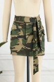 Camouflage casual print patchwork normale hoge taille conventionele volledige print rok