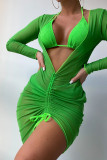 Green Sexy Solid Bandage Patchwork 3 Piece Sets