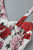 Rose Red Sexy Print Patchwork Spaghetti Strap Sleeveless Two Pieces