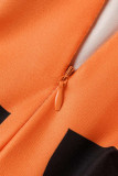 Oranje Sexy Print Bandage Patchwork Trekkoord U-hals A-lijnjurken