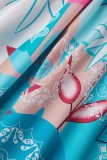 Robes décontractées imprimées patchwork demi-col roulé à manches longues bleues