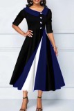 Grijs casual patchwork contrasterende schuine kraag A-lijn jurken