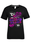 Zwarte Street Lips bedrukte patchwork T-shirts met ronde hals