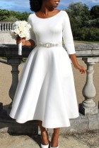Wit Casual Solid Basic O-hals A-lijn jurken