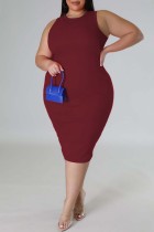 Rotes beiläufiges festes grundlegendes ärmelloses Kleid mit O-Ausschnitt