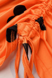 Orange Sexy Print Bandage Patchwork Draw String U Neck A Line Robes