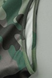 Macacão skinny básico de gola alta casual com estampa de camuflagem sólida verde militar