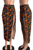 Patrón decorativo Estampado de camuflaje sexy Abertura alta Flaco Lápiz de cintura alta Pantalones con estampado completo