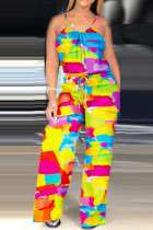 Rechte jumpsuits met kleur casual patchwork en spaghettibandjes