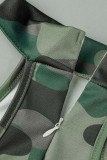 Armeegrün Lässiger, einfarbiger Camouflage-Druck Basic Rollkragen Skinny Strampler