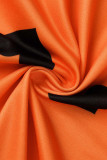 Оранжевый сексуальный принт бинты пэчворк Draw String U шеи линии платья