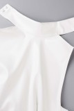 Белое сексуальное однотонное платье без рукавов с открытой спиной и разрезом на шее