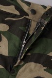 Camuflagem Casual Estampada Patchwork Regular Cintura Alta Saia Convencional Estampada Completo