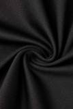 Zwart casual effen gesp gevouwen kraag A-lijn jurken
