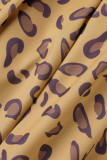 Preto casual impressão patchwork leopardo decote oco manga longa duas peças