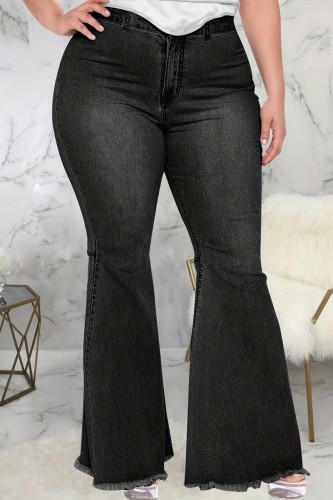Svarta Casual Solid Patchwork jeans i plusstorlek