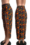 Patrón decorativo Estampado de camuflaje sexy Abertura alta Flaco Lápiz de cintura alta Pantalones con estampado completo