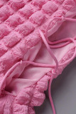 Розовые сексуальные однотонные повязки с выдолбленными лоскутными платьями с круглым вырезом и юбкой-карандашом