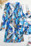 Blauwe sexy print patchwork 3-delige sets